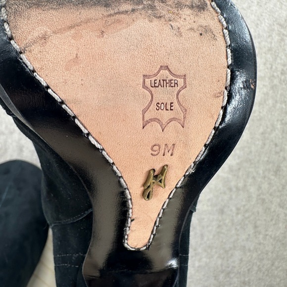 J Vincent Black Suede Stiletto Knee High Boots Decorative Tassel Bow Size 9M - Picture 14 of 16